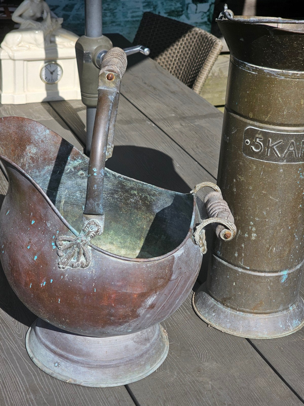 antieke koperen kolenkit  en maatbeker 5 liter., Ophalen of Verzenden, Koper