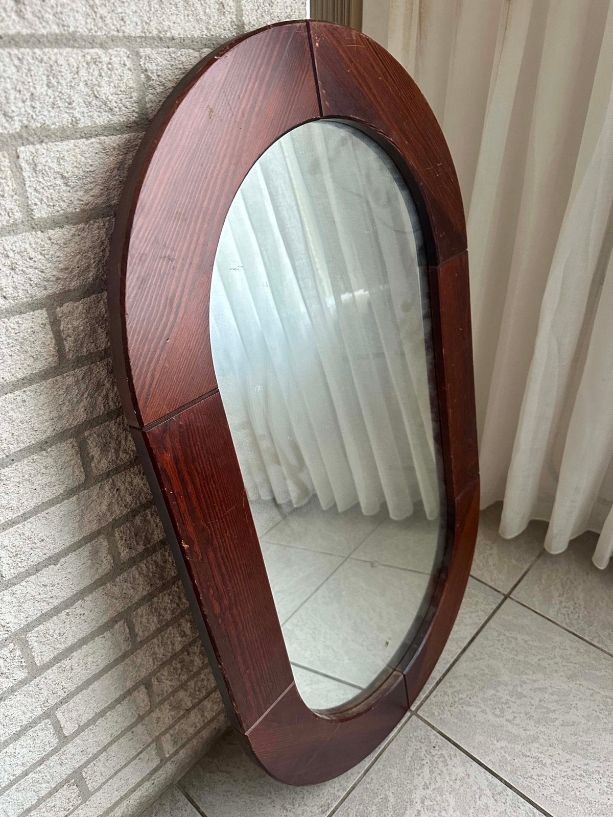 Ovale spiegel met houten lijst, Ophalen, Gebruikt, Minder dan 100 cm, Ovaal