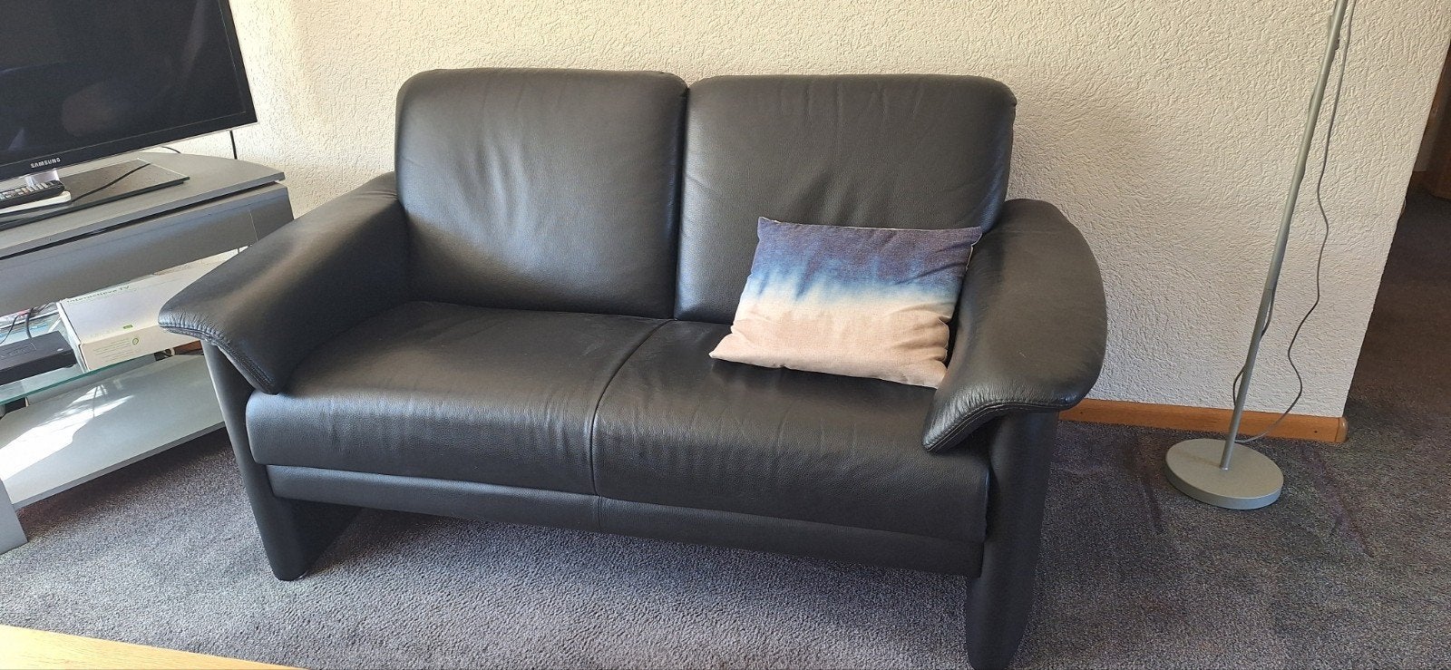 Zwart leren 2 en 2,5 zits bankstel., Huis en Inrichting, Ophalen, 150 tot 200 cm, Tweepersoons, 75 tot 100 cm