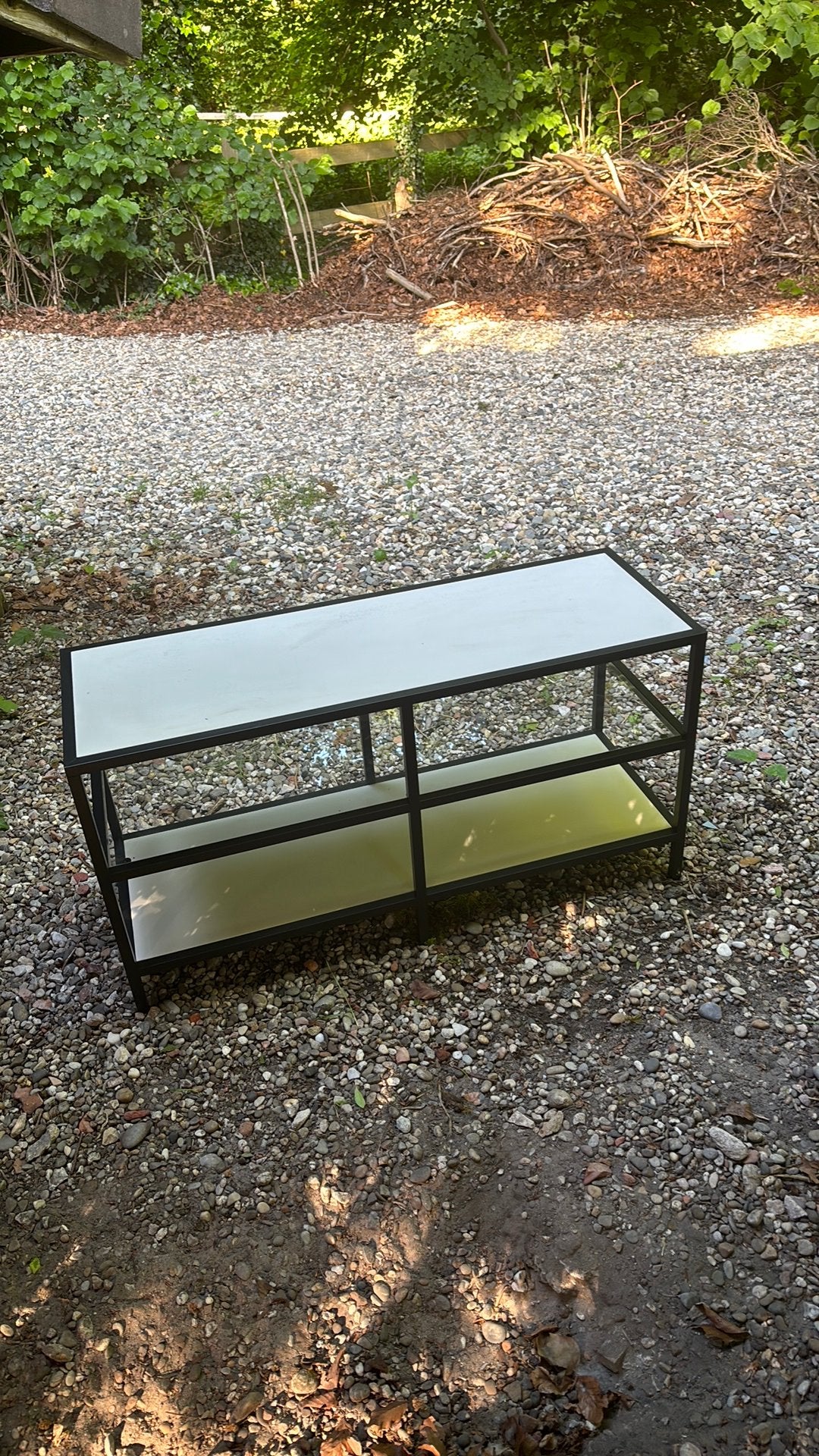 TV meubel zwart metaal met glas en hout, Ophalen, Zo goed als nieuw, Metaal, 25 tot 50 cm