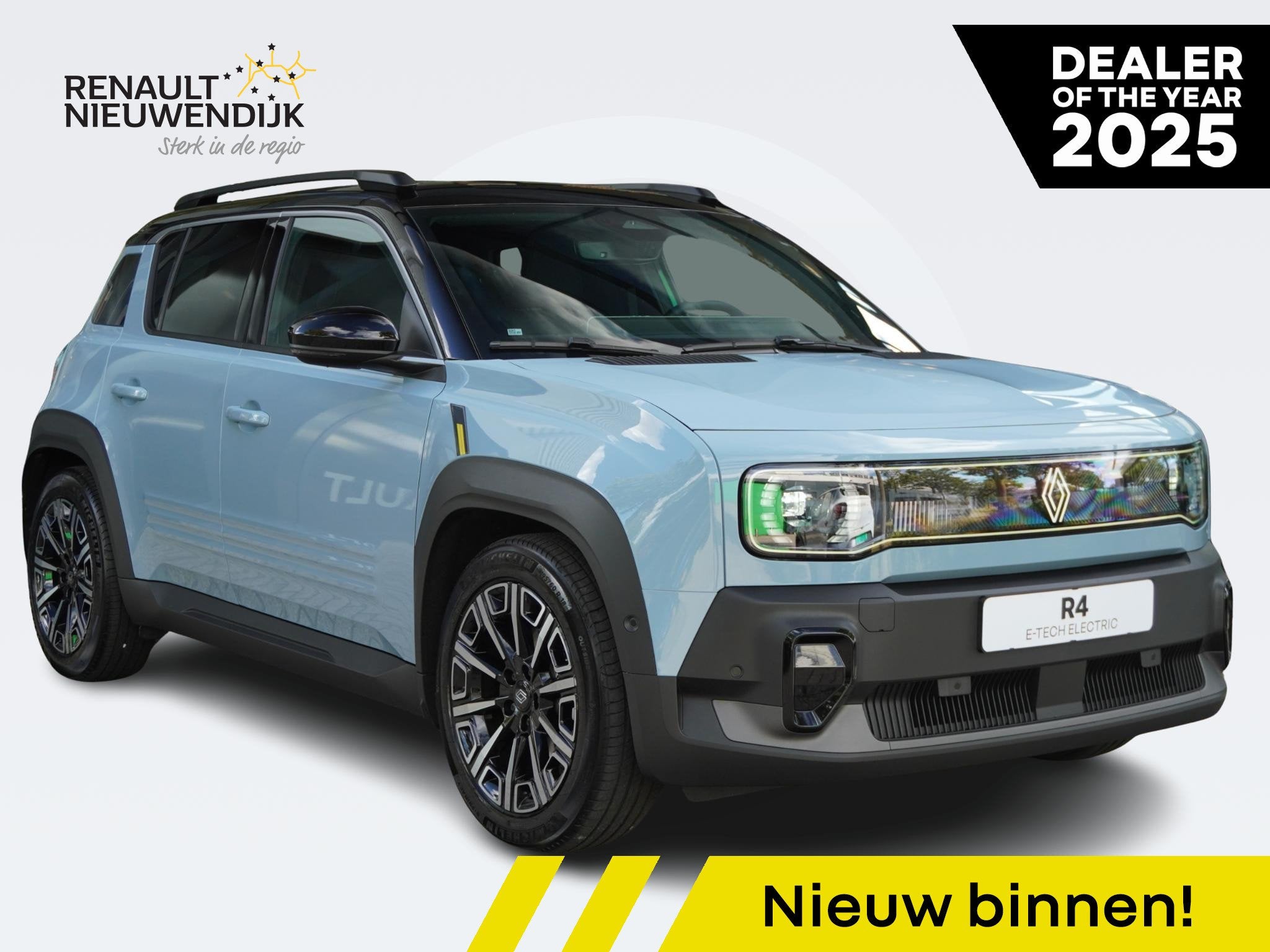 Renault 4 comfort range iconic 52 kWh / 5.000KM / FULL OPTIO, Auto's, Renault, Gebruikt, Blauw, Leder en Stof, 409 km