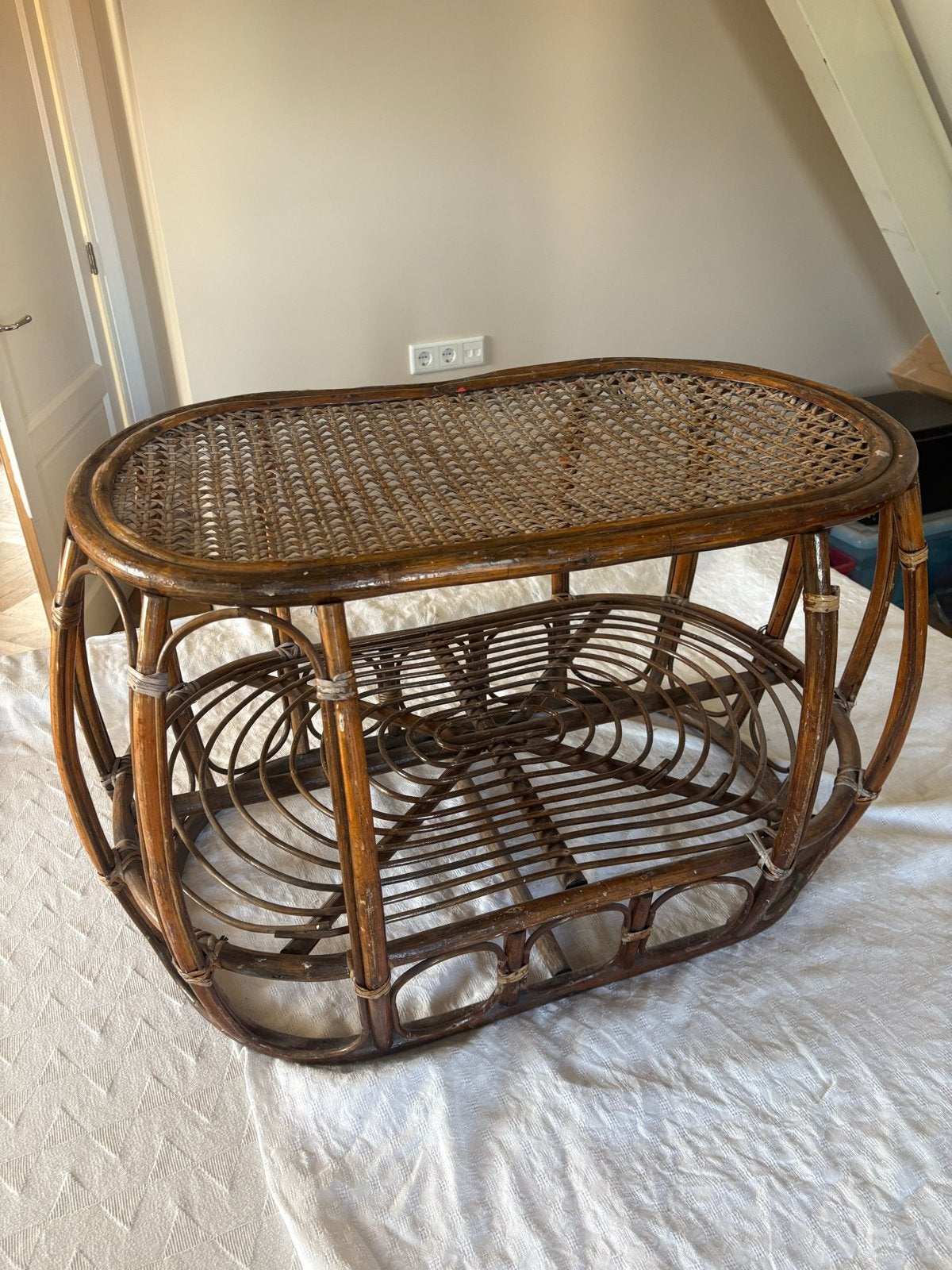 Vintage rotan salontafel/bijzettafel, Overige materialen, Gebruikt, Landelijk, riet, bamboe, 75 cm of meer