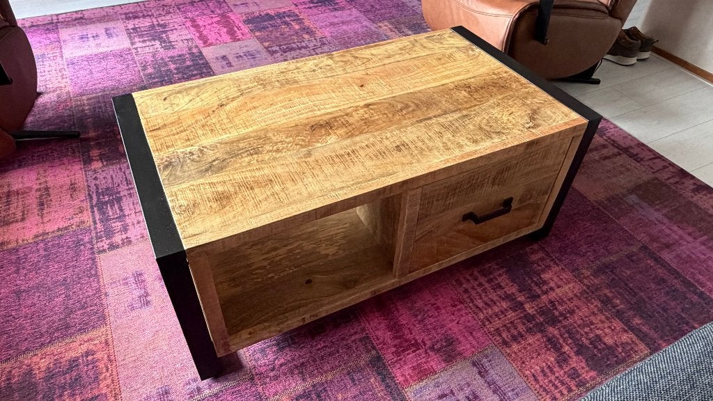 Salontafel Mango Hout, Huis en Inrichting, 100 tot 150 cm, 50 tot 100 cm, Zo goed als nieuw, Industrieel