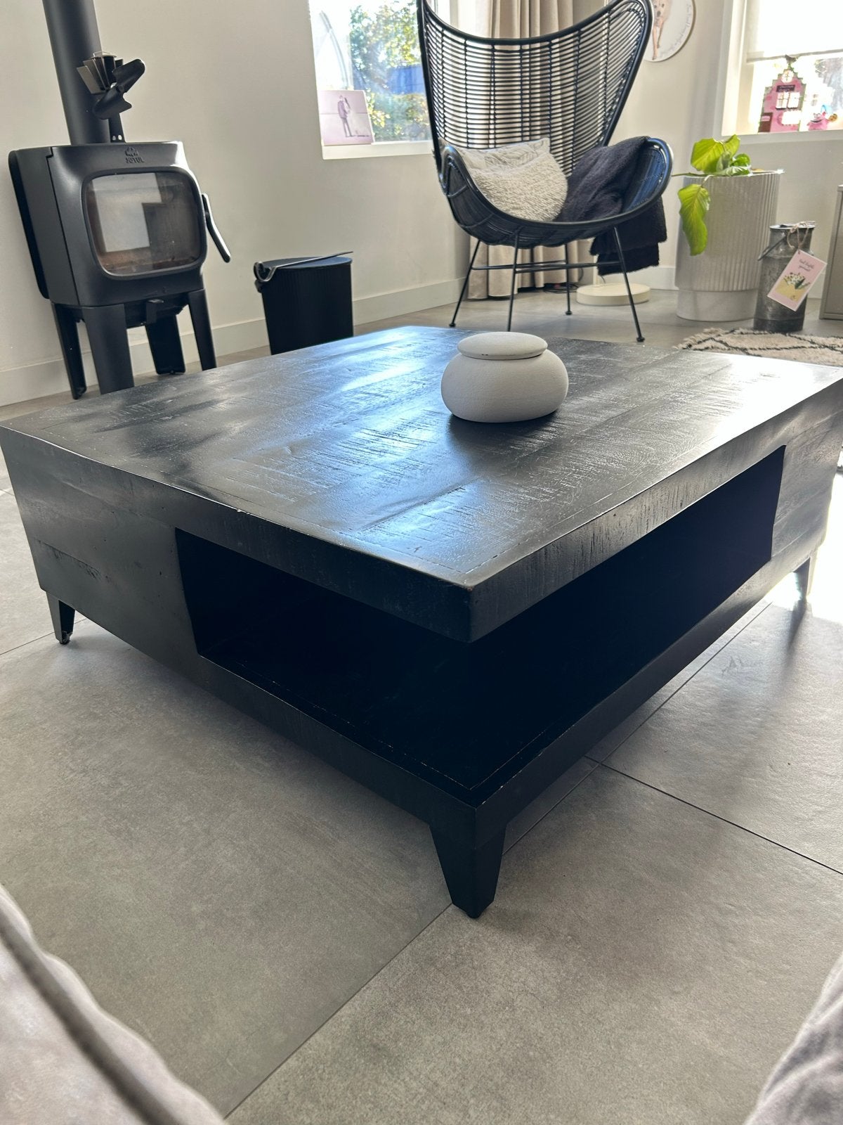 LABEL51 Salontafel Bloc Zwart Mangohout 80x80x35, Ophalen, Gebruikt, Vierkant, 50 tot 100 cm