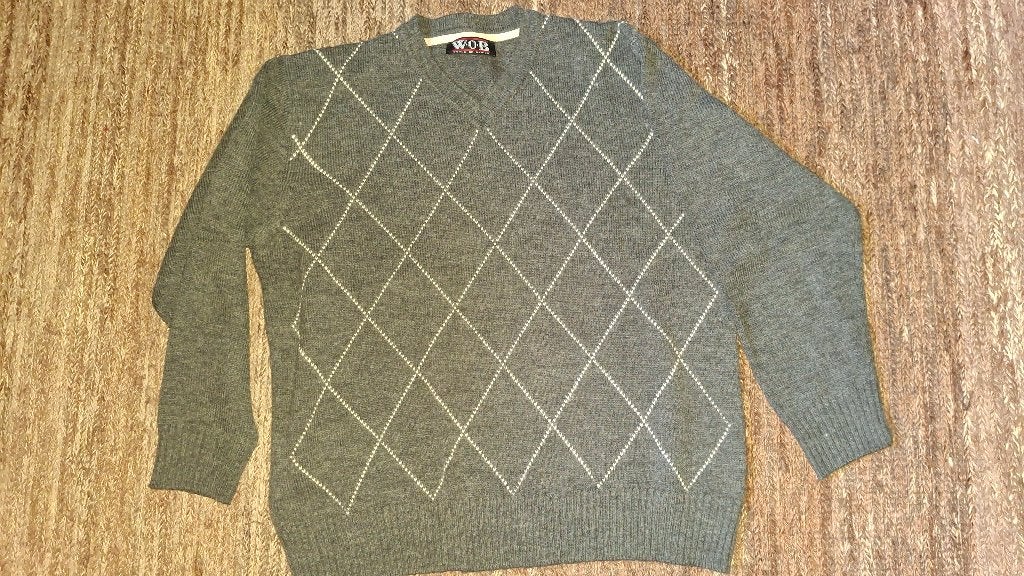 WOB Heren Trui met Argyle Patroon - Maat L, Maat 52/54 (L), WOB, Ophalen of Verzenden, Grijs