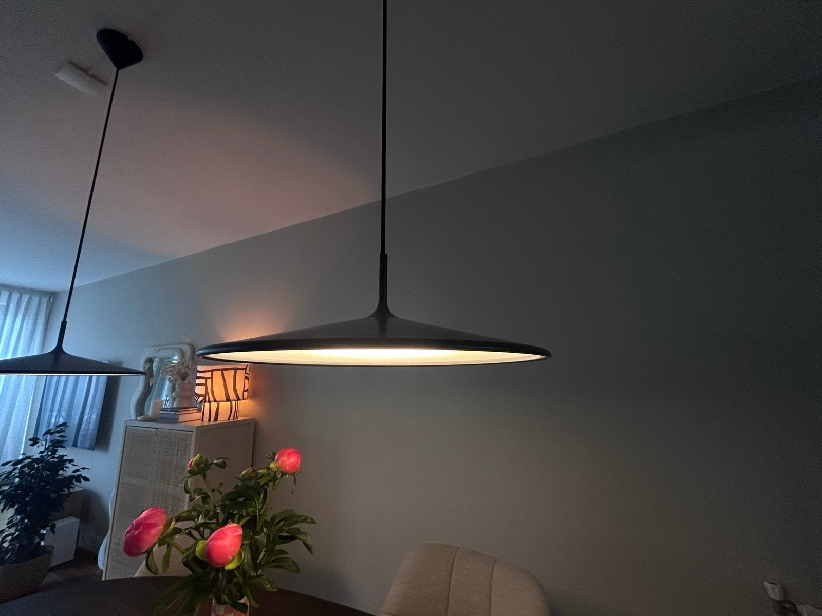 Strakke Zwarte Hanglampen met 3 Lichtstanden, Ophalen, Zo goed als nieuw, Metaal, 75 cm of meer