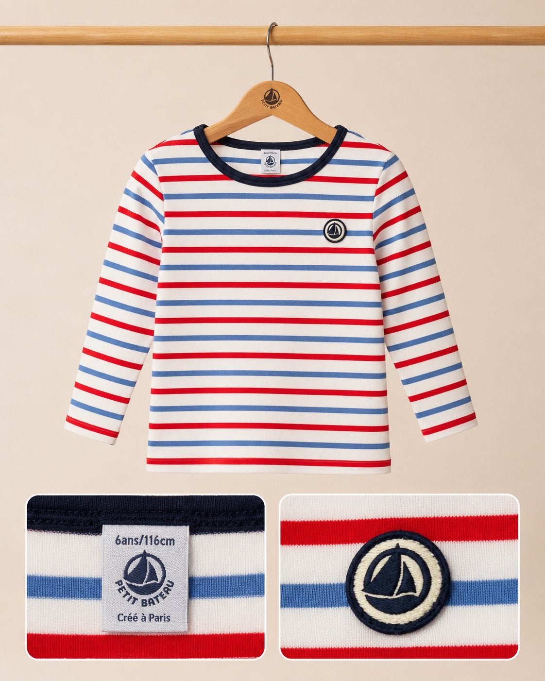 Petit Bateau T-shirt met lange mouwen maat 116- logo details, Kinderen en Baby's, Ophalen of Verzenden, Gebruikt, Jongen, Shirt of Longsleeve