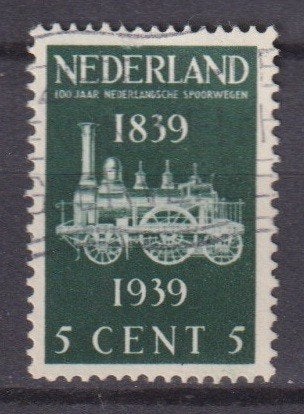 Nederland 1939 nr. 325 Spoorwegen 100 jr. Trein GEST4, Verzenden, Gestempeld, Treinen