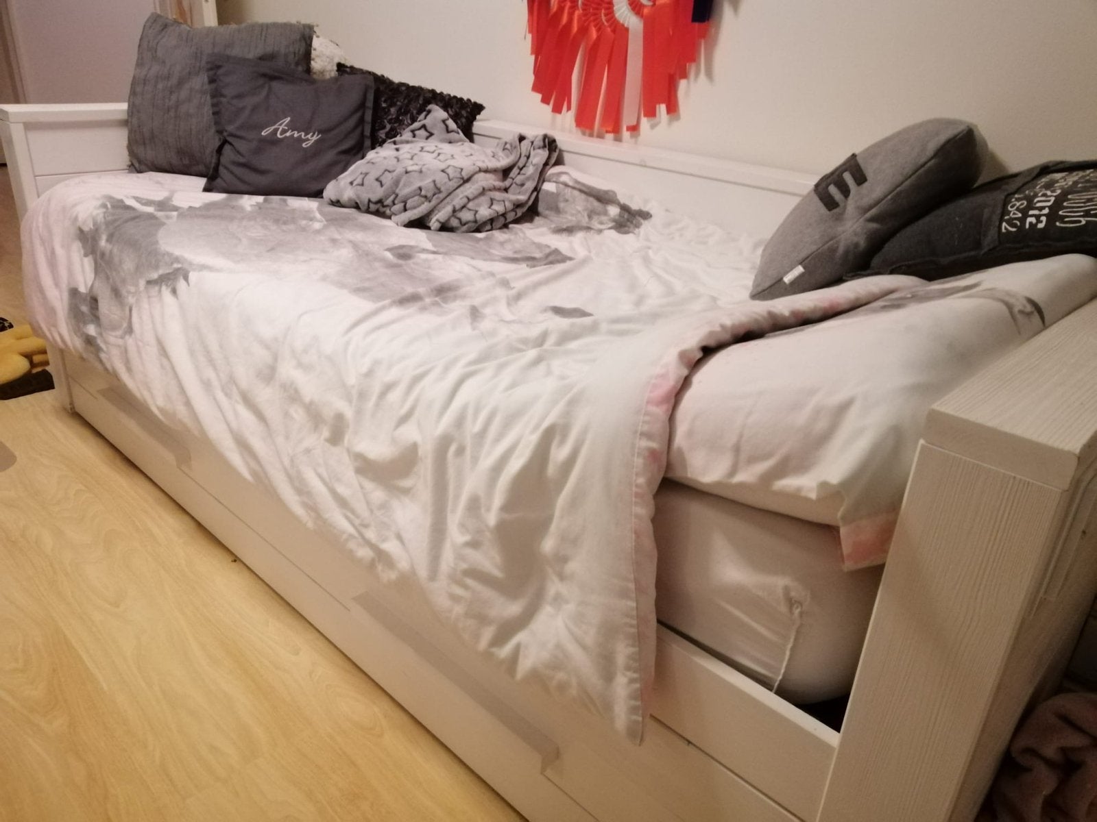 Witte bedbank met lade, Ophalen, Gebruikt, 90 cm, Eenpersoons