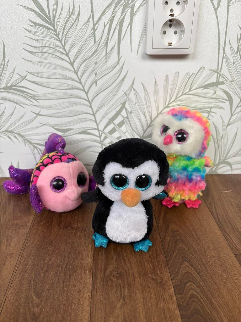Leuke Ty Beanie Boos knuffels: Pinguïn, Vis en Uil, Pinguïn, Overige karakters, Zwart, Ophalen of Verzenden