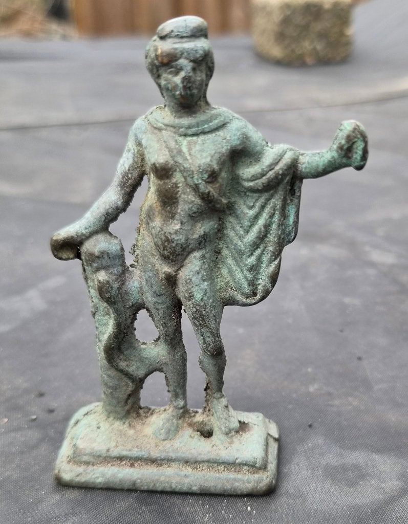 Klein heel oud bronzen beeld. Romeinse god Hermes, Minder dan 20 cm, Ophalen of Verzenden, Beeld, Man
