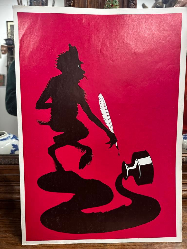 Vintage Poster: Satyr met veer en inktpot, Verzenden, A1 t/m A3, Overige onderwerpen, Rechthoekig Staand