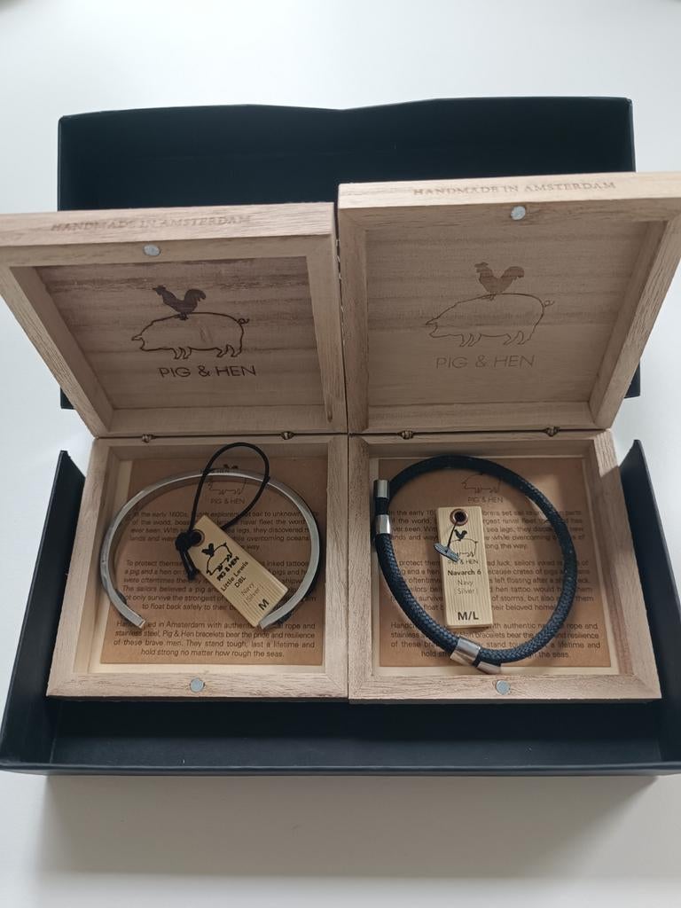 Pig & Hen Armbanden Set - Zilver en Leer, Sieraden, Tassen en Uiterlijk, Armbanden, Ophalen, Zo goed als nieuw, Blauw, Leer