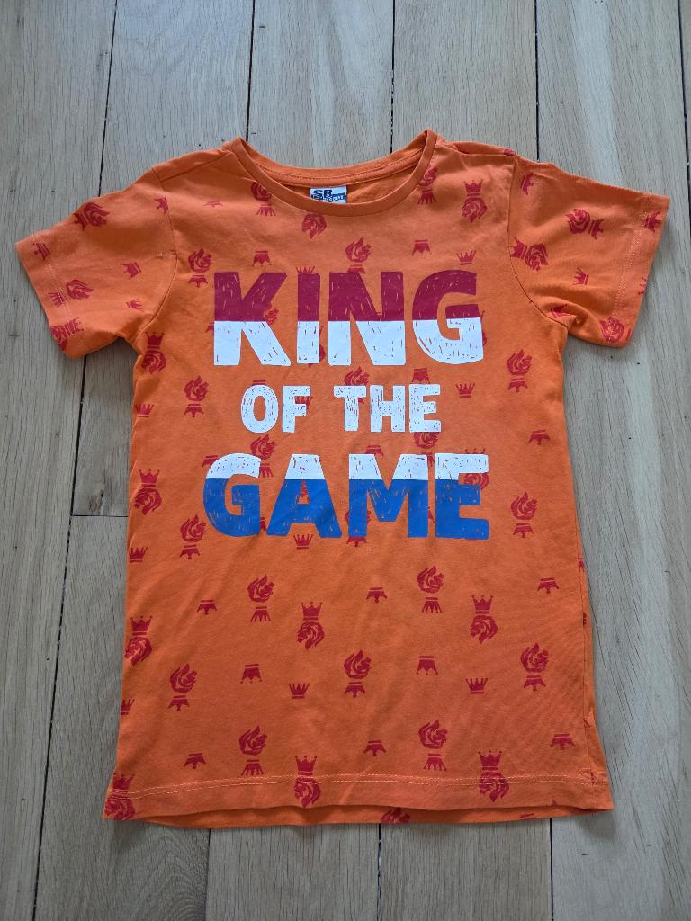 Oranje Koningsdag T-shirt, maat 128, Ophalen of Verzenden, Gebruikt, Jongen, Shirt of Longsleeve