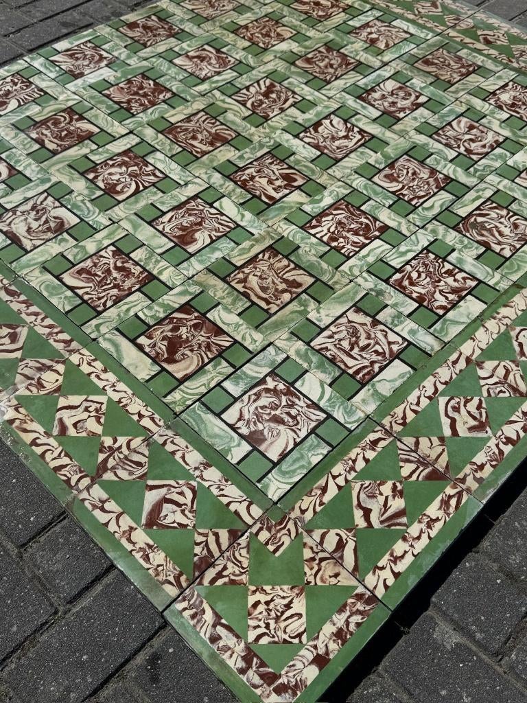 Groen gevlamde cementtegels., Overige materialen, Gebruikt, Minder dan 20 cm, Vloertegels