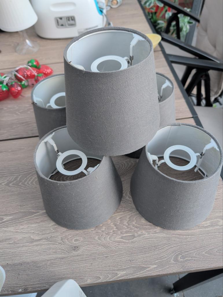 5x IKEA SKOTTORP lampenkapjes, grijs, stof, Rond, Ophalen of Verzenden, Zo goed als nieuw, Grijs