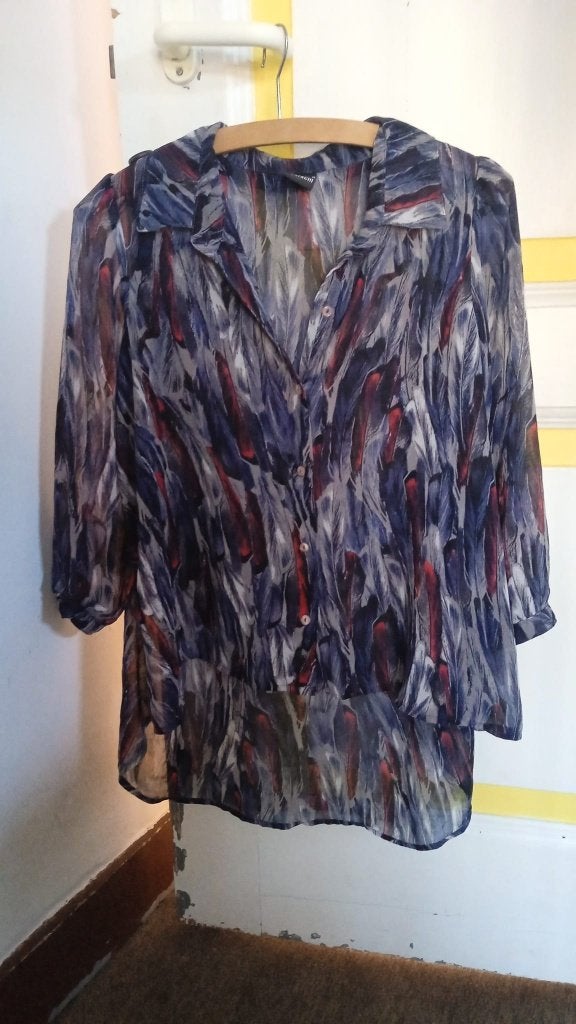 Zaatxchi Blouse met verenprint - Maat M, Maat 38/40 (M), ZAATXCHI, Paars, Ophalen of Verzenden