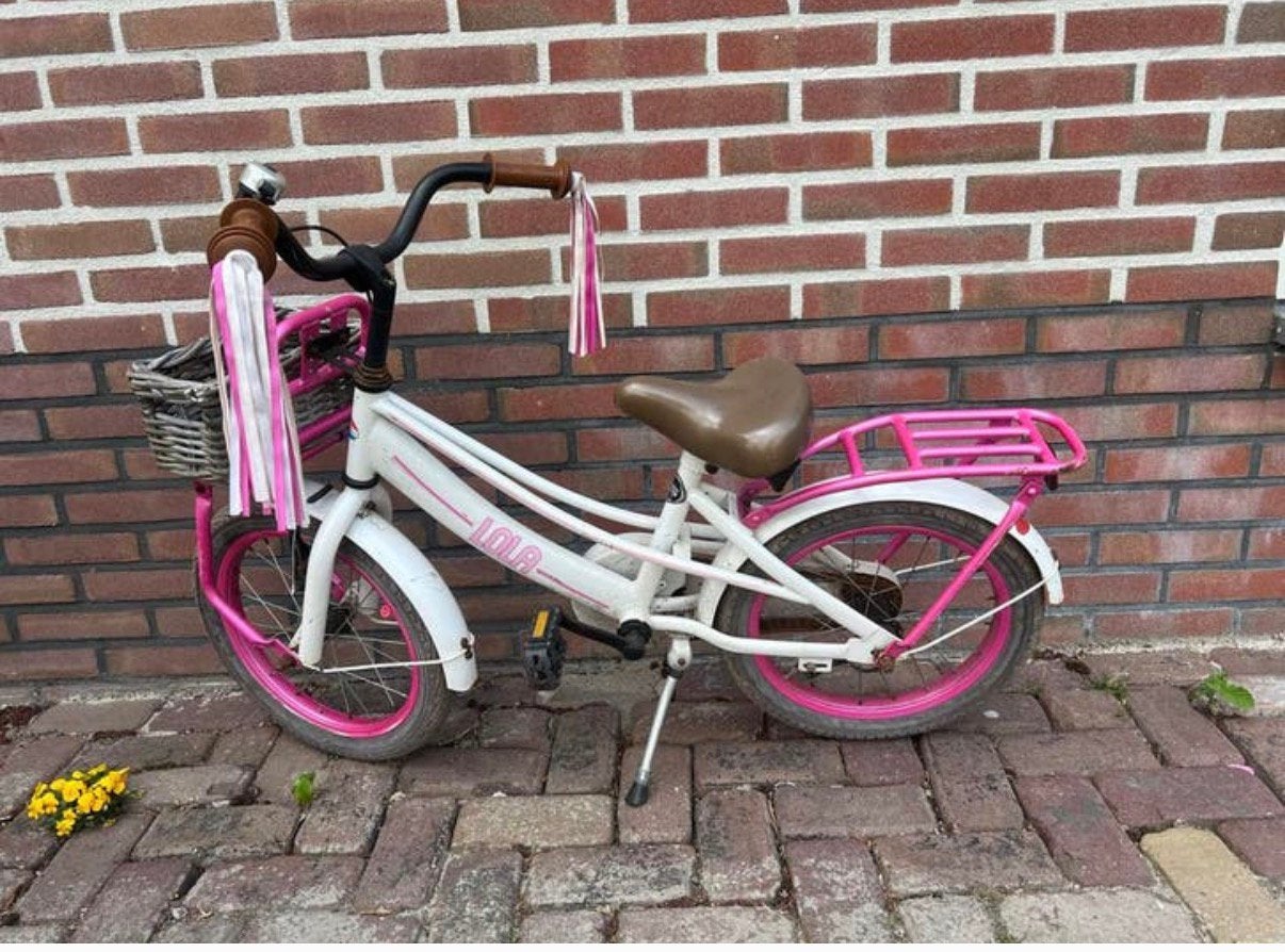 Lola kinderfiets 16 inch - wit/roze, Ophalen of Verzenden, Gebruikt, Terugtraprem, 16 tot 20 inch