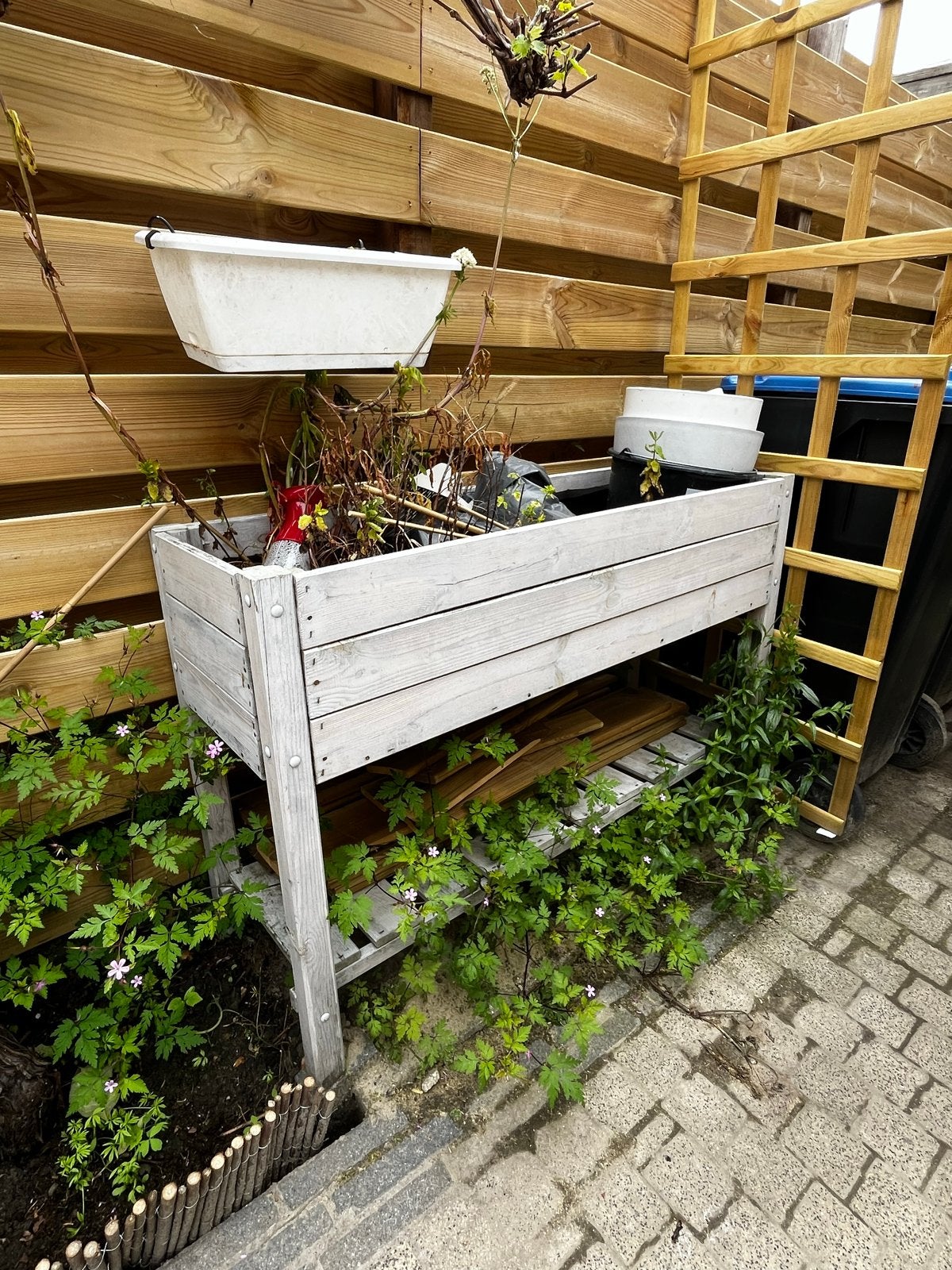 Houten plantenbak op poten - 119x40x78 cm, Tuin en Terras, Bloembakken en Plantenbakken, Ophalen, Gebruikt, 100 cm of meer, Balkon