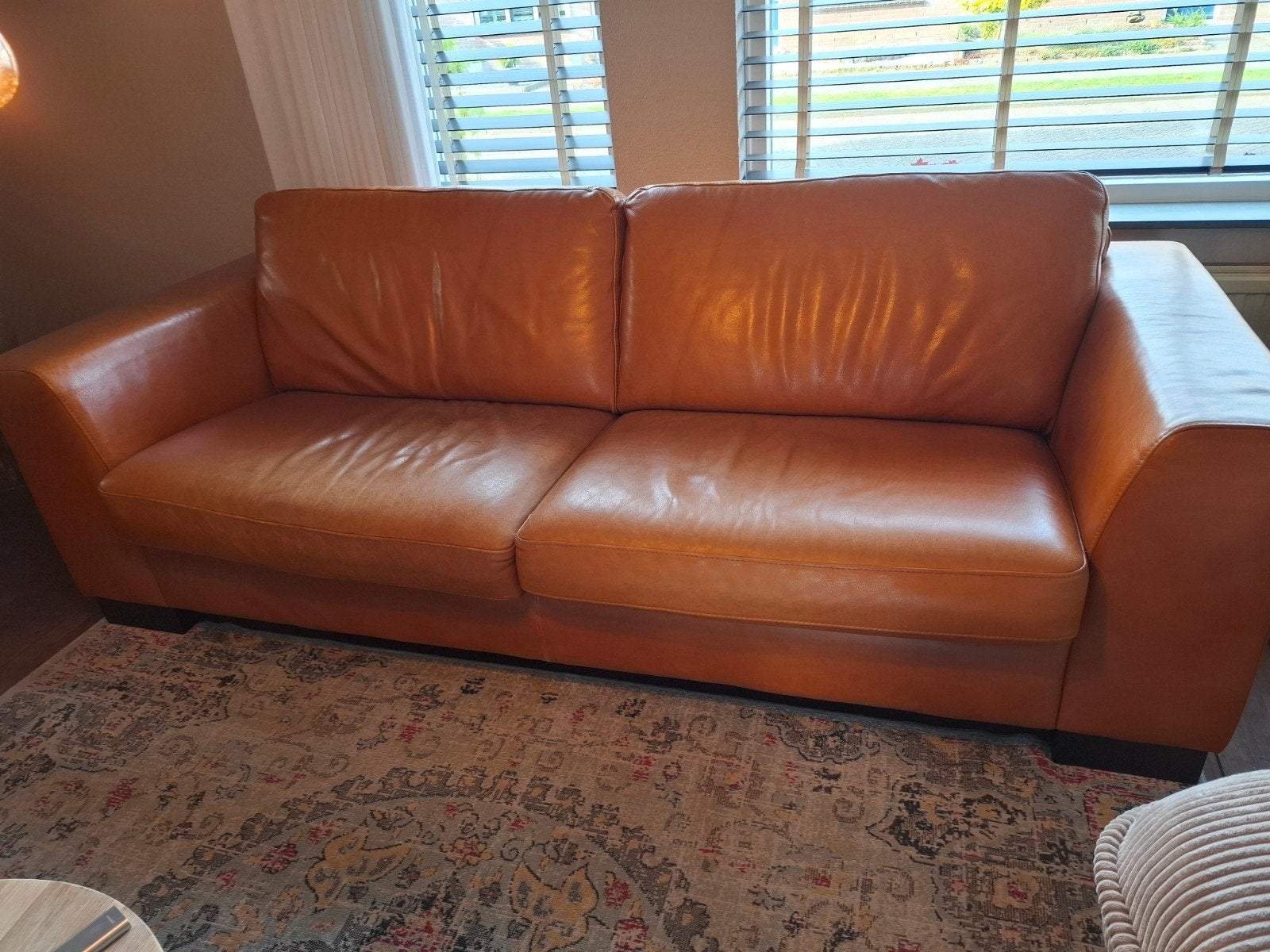 driezits bank, leer, Ophalen, Gebruikt, Driepersoons, 200 tot 250 cm