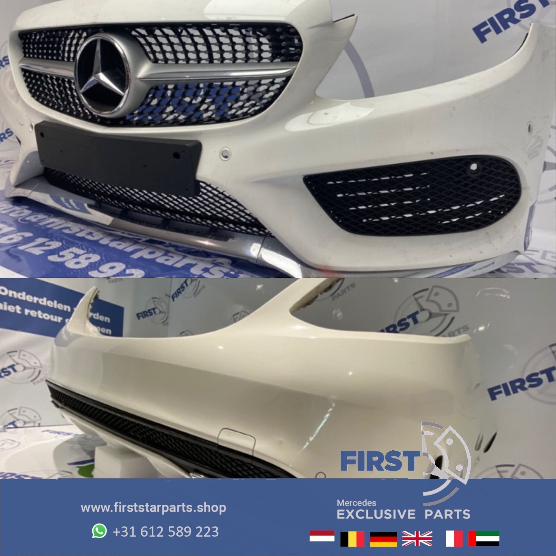 W205 SEDAN AMG PAKKET WIT C KLASSE VOOR + ACHTER BUMPER orig, Gebruikt, -, Ophalen of Verzenden, Bumper