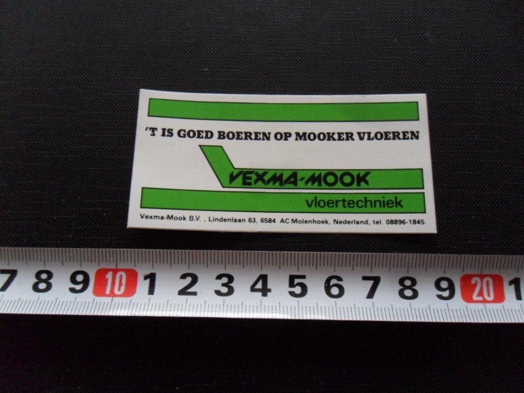sticker Molenhoek VEXMA-MOOK vloertechniek Goed boeren, Verzamelen, Ophalen of Verzenden, Zo goed als nieuw