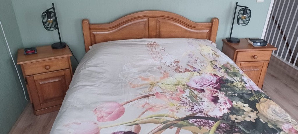 bed, met nachtkastjes, kaptafel en spiegel, Ophalen, Bruin, Tweepersoons, 140 cm