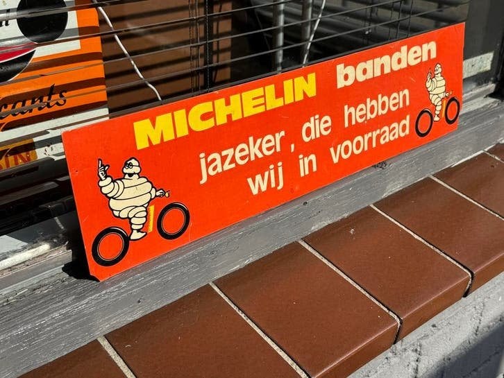 Vintage Michelin Banden Reclamebord - Jazeker, op voorraad!, Verzamelen, Reclamebord, Gebruikt, ., Ophalen of Verzenden