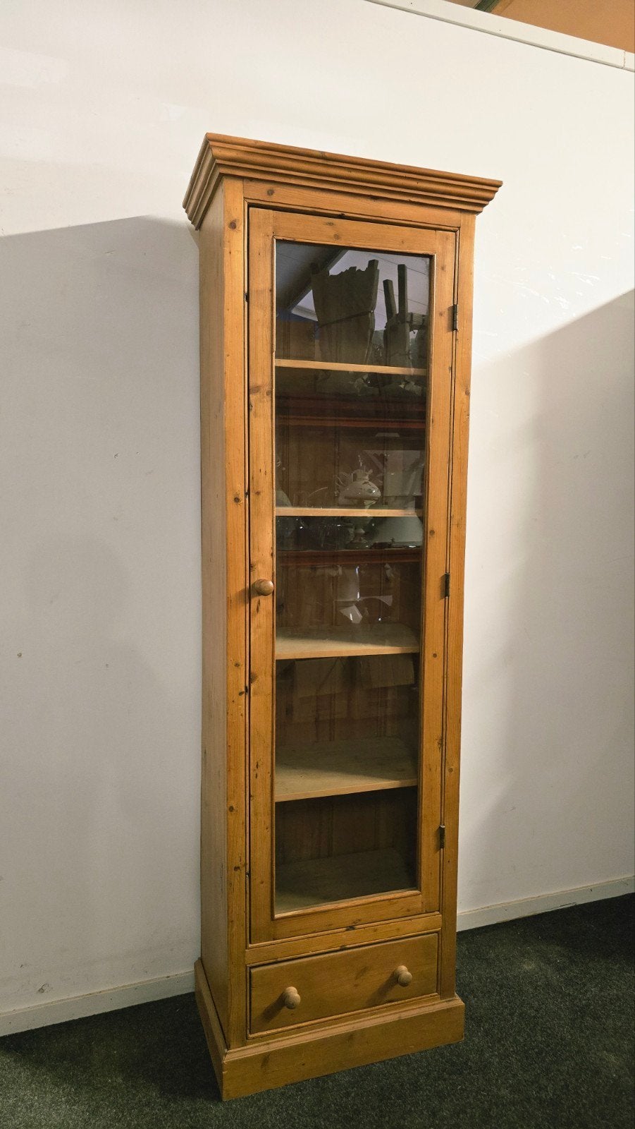 Antieke Grenen Houten Vitrinekast met glas