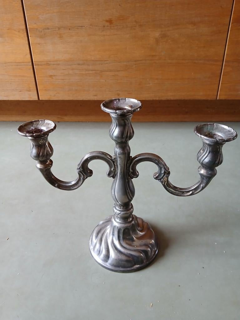 Vintage drie armige kandelaar. W-Germany., Ophalen of Verzenden, Zilver