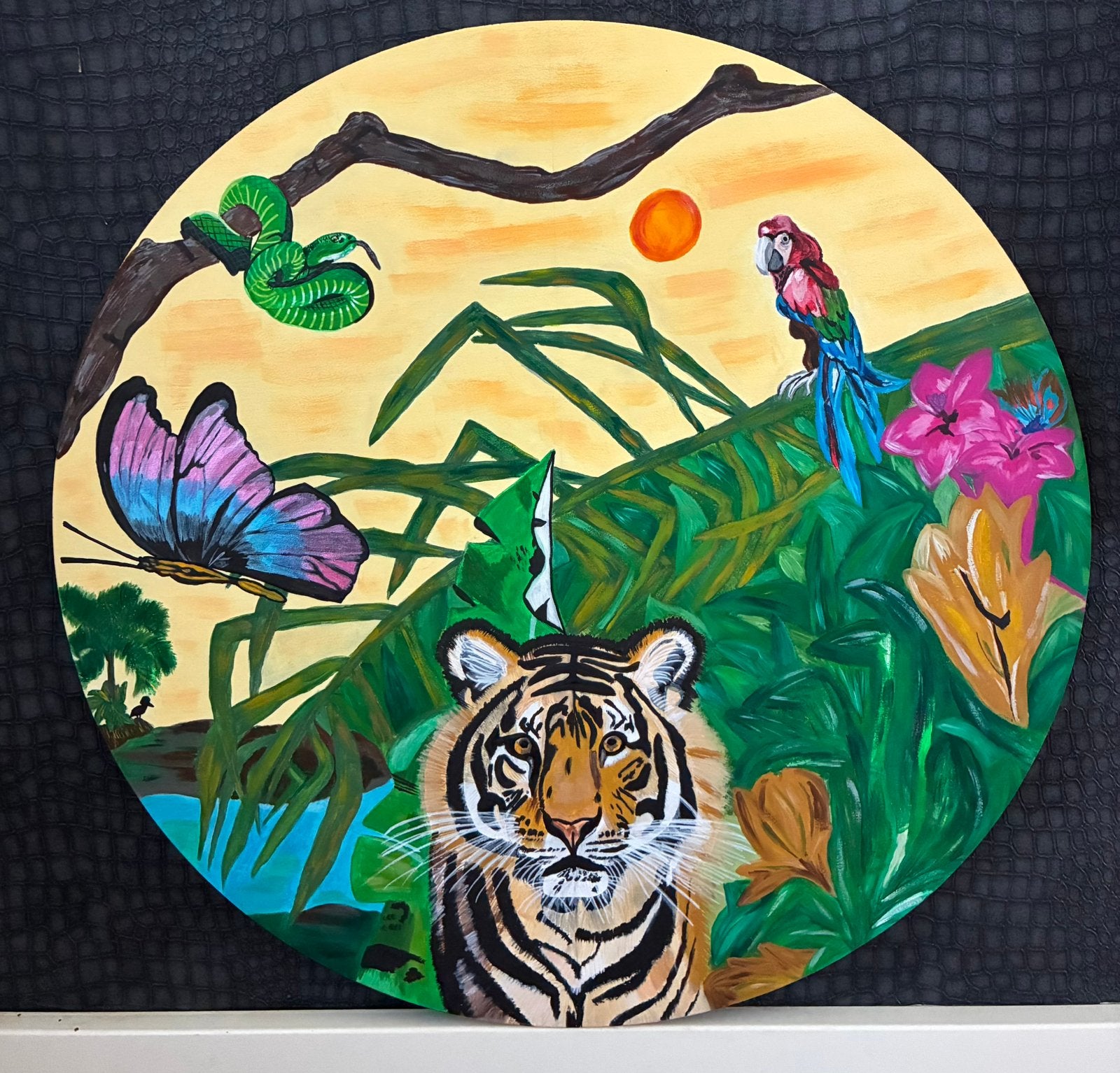 Handgeschilderde muurcirkel jungle, Ophalen, Nieuw, Wanddecoratie