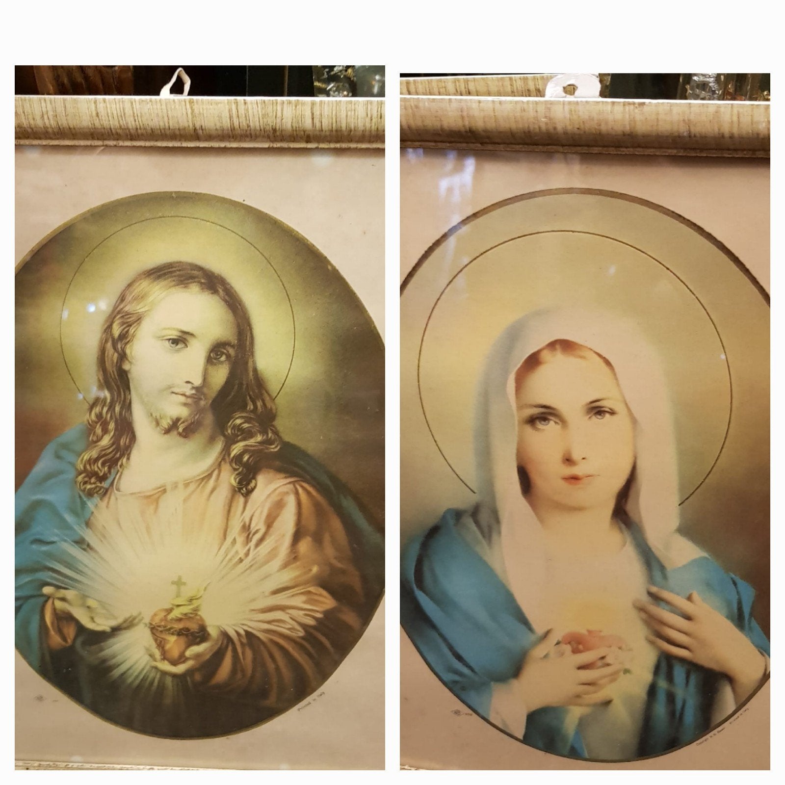 Vintage religieuze prent: Heilig Hart van Jezus & maria €45, Antiek en Kunst, Ophalen of Verzenden