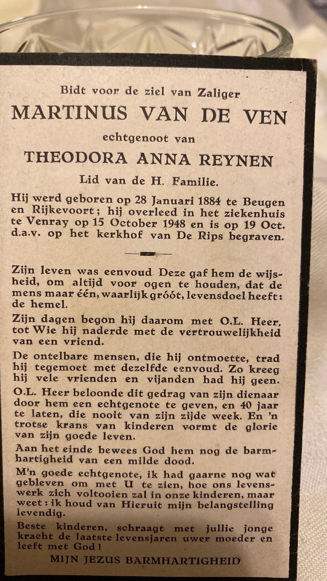 M vd Ven x Reijnen 1884 Beugen Rijkevoort 1948 De Rips, Ophalen of Verzenden