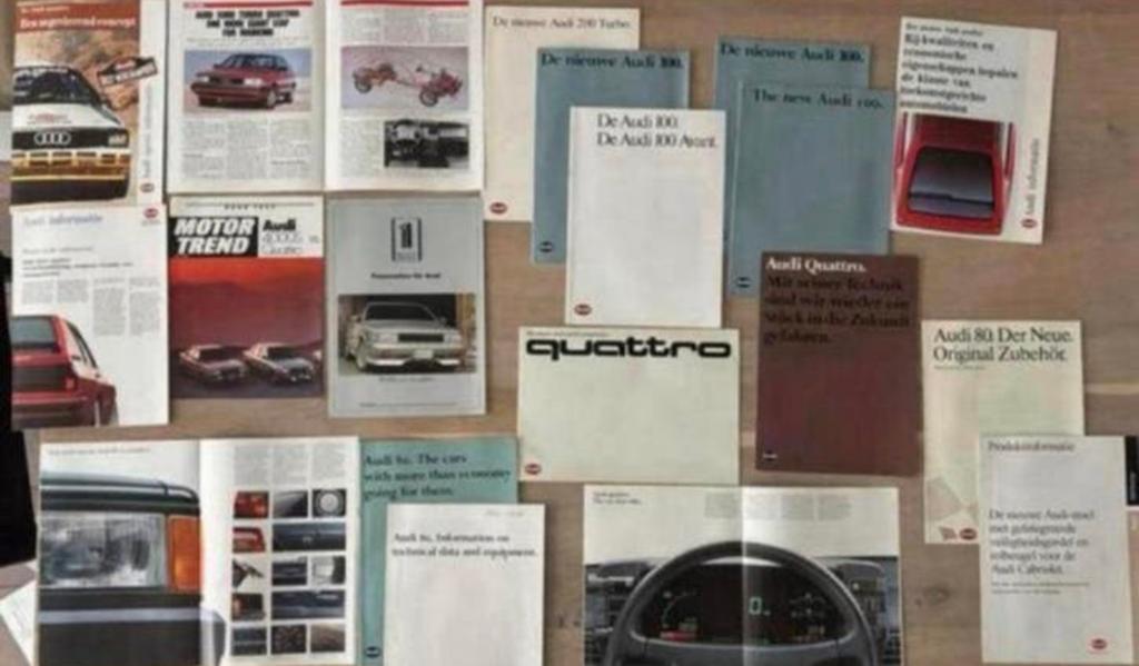 Retro 1983 folders & flyers Audi 80, 100, 200, Coupé, 4-5000, Ophalen of Verzenden, Gelezen, Audi
