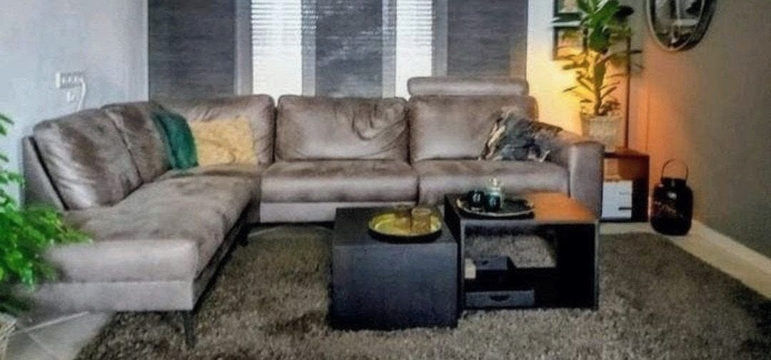 Hoekbank warm grijs - Knibbeler Wonen - 290x205cm, Ophalen, Overige materialen, 250 tot 300 cm, Hoekbank