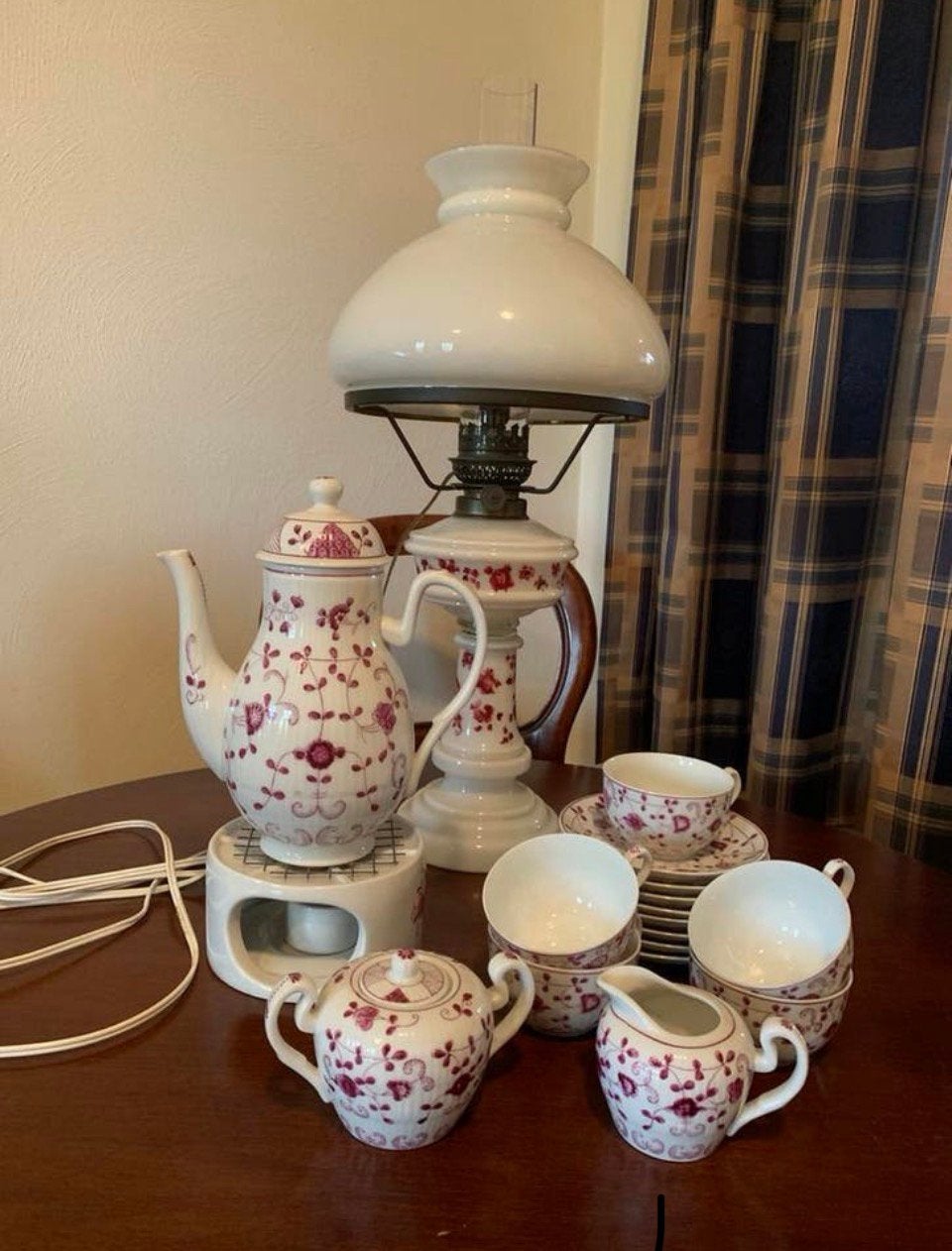 Antieke lamp en 5-delig theeservies, Antiek en Kunst, Ophalen