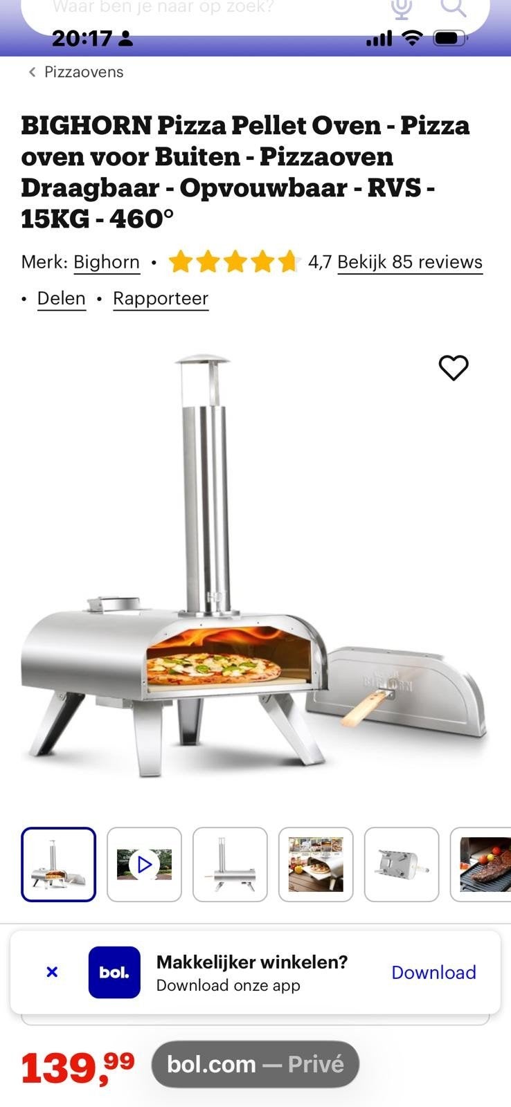BIGHORN Pizza Pellet Oven - Draagbaar RVS Pizzaoven, Ophalen of Verzenden