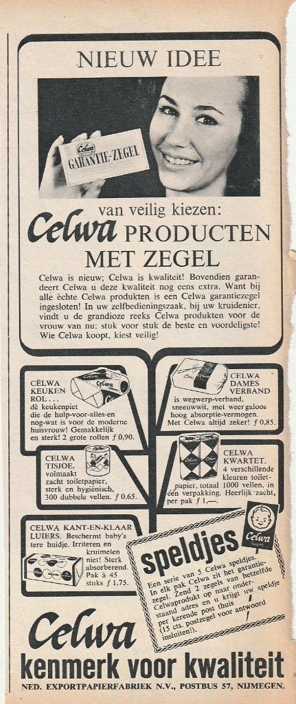 retro reclame 1964 Celwa Nijmegen baby luiers & verband, Verzamelen, Retro, Verzenden, Overige typen