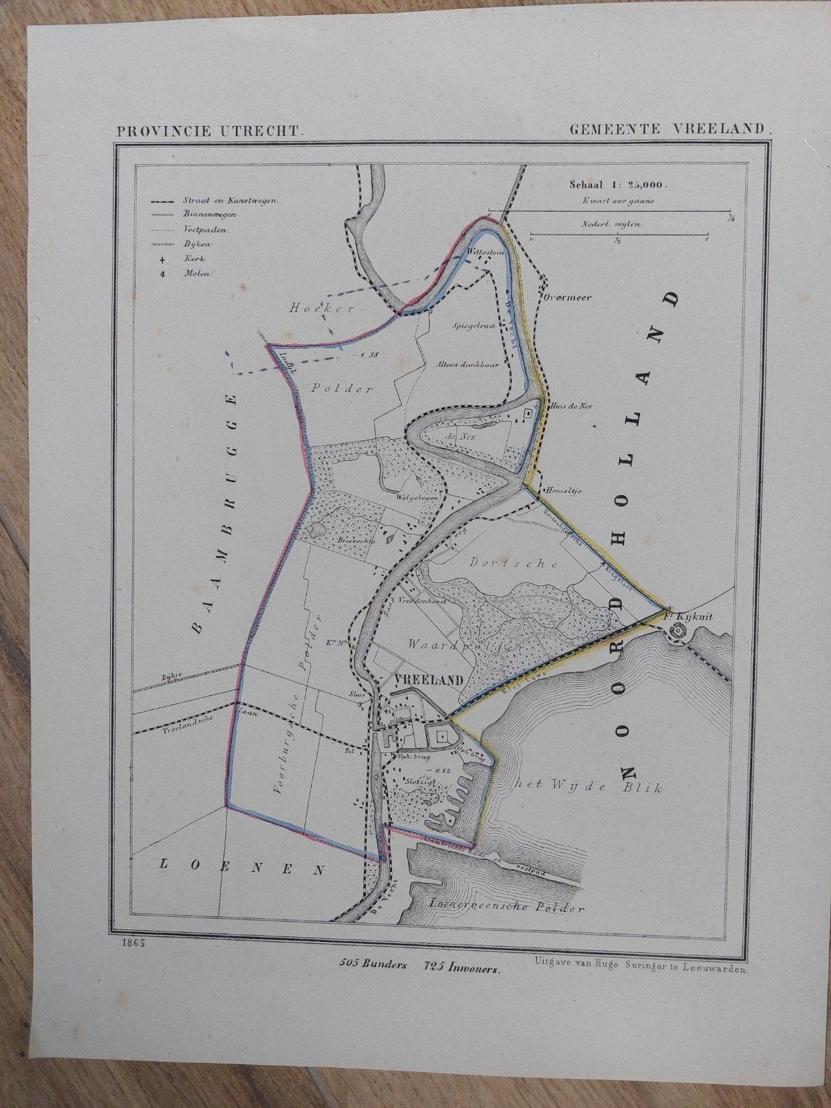 32 / Vreeland Kuyper Utrecht litho uit 1865, Origineel, Ophalen of Verzenden, Kaarten en plattegronden, Lithografie