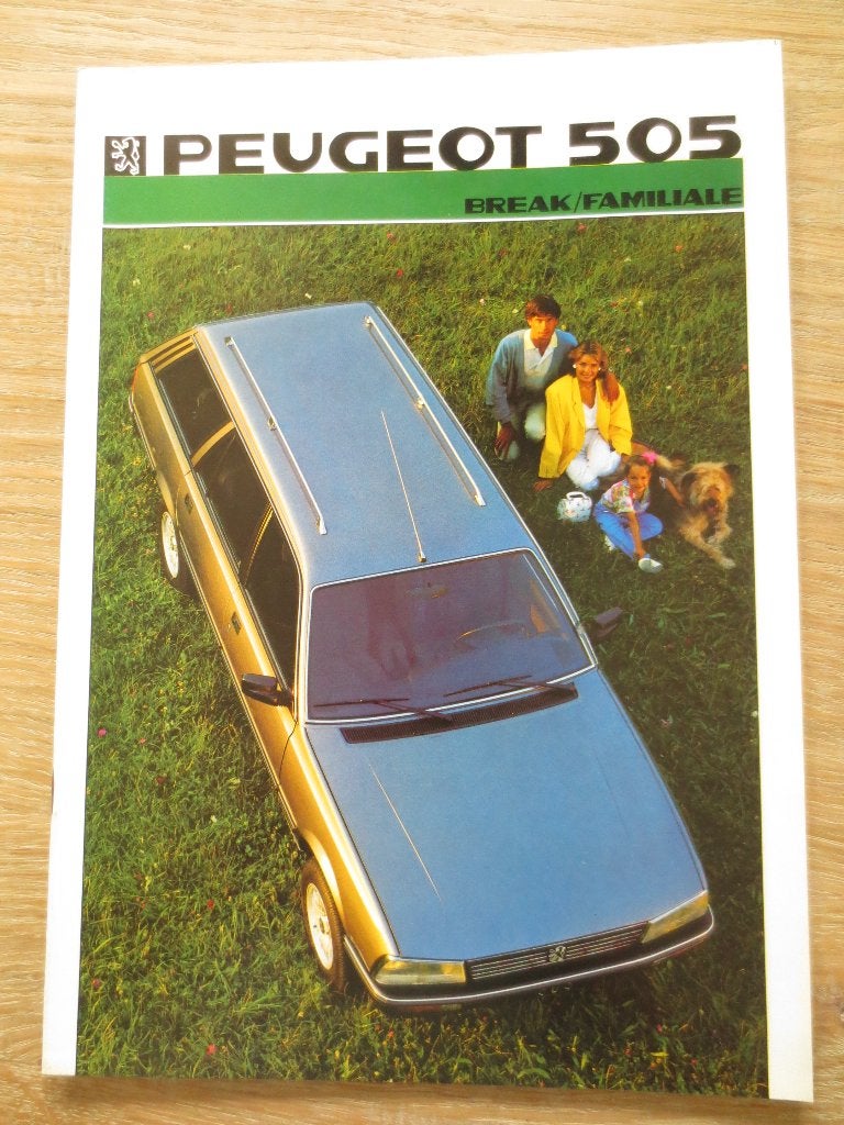 Autofolder: Peugeot 505 Break/Familiale uit 1986 telt 18 pag, Ophalen of Verzenden, Nieuw, Peugeot