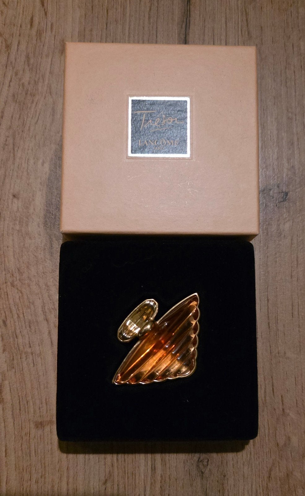 Vintage Lancome Tresor Parfumfles Broche Pin, Ophalen of Verzenden, Overige typen, Gevuld