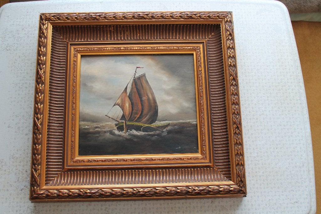 Scheepje Botter uit URK  de UK2 eigenaar A en h .Romkes, Oud hollands, Ophalen of Verzenden, Olieverf, Maritiem / water