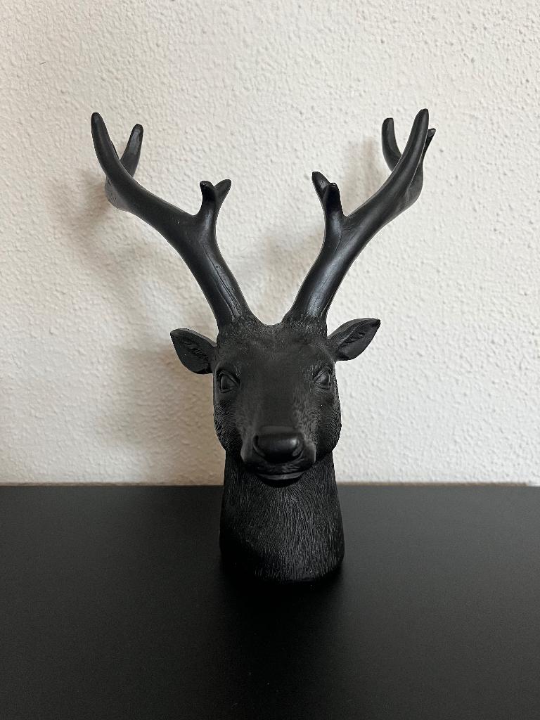 Beeld decoratie object hert hertenkop gewei zwart, Ophalen of Verzenden, Nieuw, Zwart