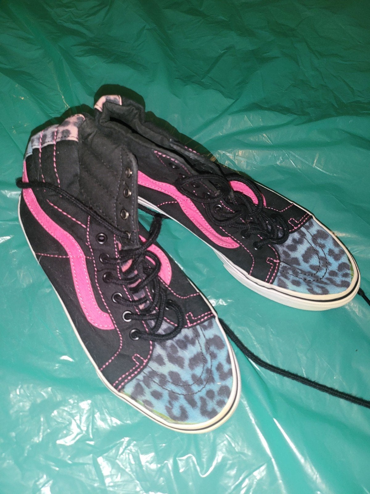 Vans Sk8-Hi Sneakers 39 Zwart/Roze met Blauwe Luipaardprint, Verzenden, Zwart, Sneakers of Gympen, Gedragen