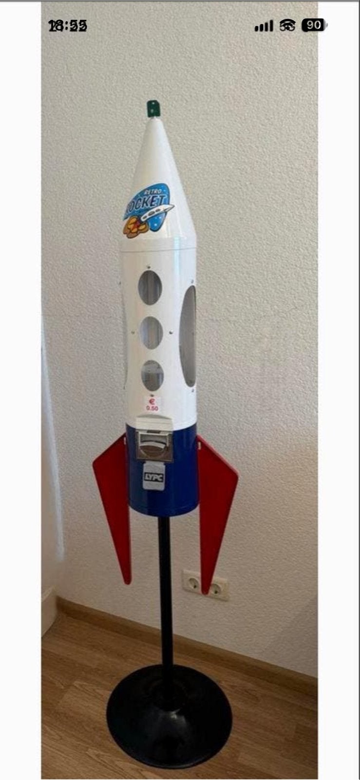 Vintage LYPC kauwgomballenautomaat Retro Rocket Raket, Ophalen, Zo goed als nieuw