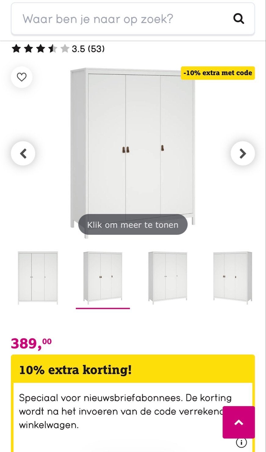 Witte Kledingkast Madeira met Stoere Uitstraling, 50% OFF, Ophalen, 100 tot 150 cm, Zo goed als nieuw, 150 tot 200 cm