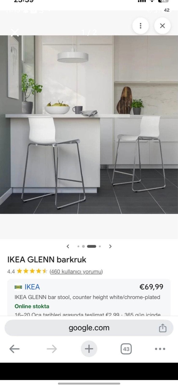 IKEA GLENN barkruk - Wit/Chroom, Gebruikt, Twee, Wit, Ophalen of Verzenden