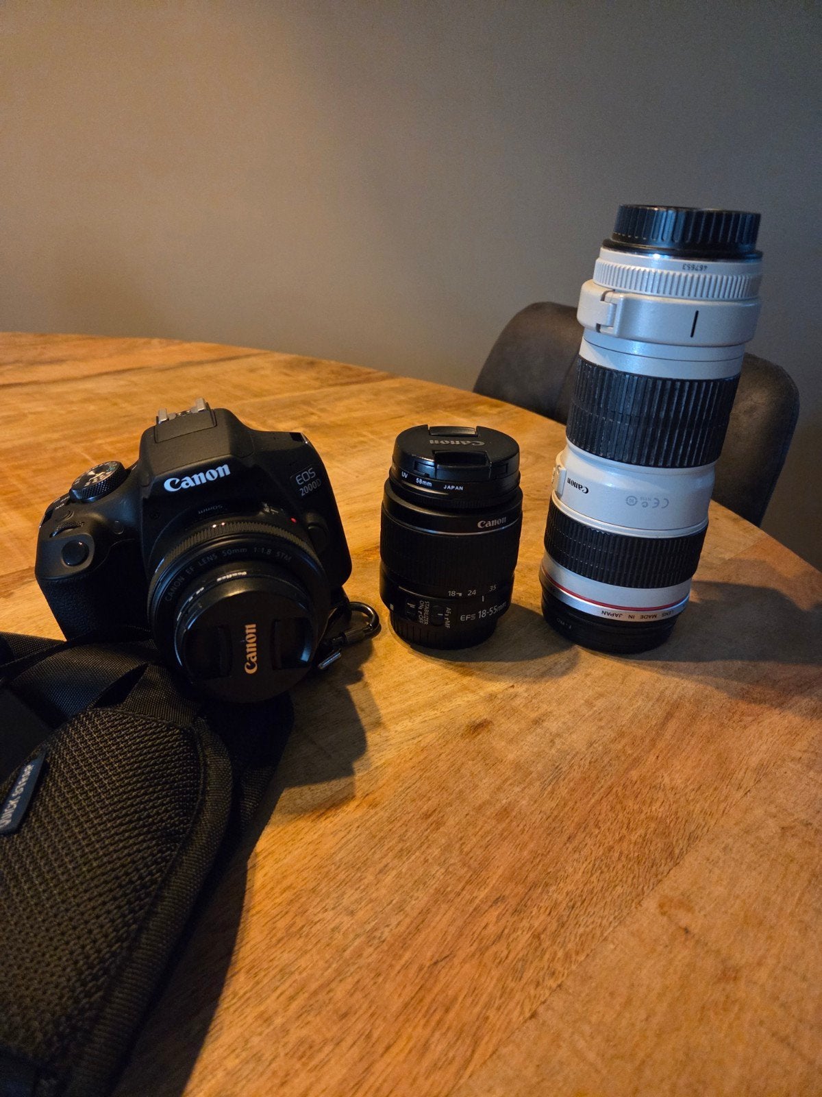 Canon EOS 2000D met 3 lenzen: 50mm, 18-55mm, 70-200mm, Audio, Tv en Foto, Fotografie | Lenzen en Objectieven, Ophalen, Autofocus