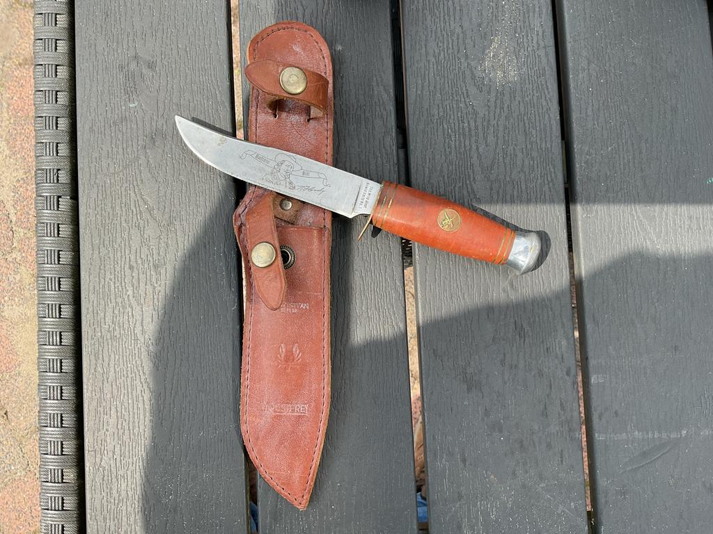 Vintage J.A. Henckels Solingen mes met leren schede, Ophalen of Verzenden, Overige soorten, Mes of Dolk