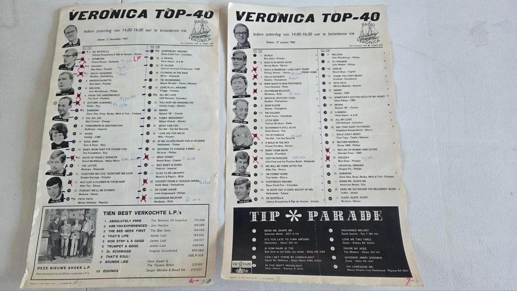 38 x Radio Veronica Top 40 exemplaren 67-68-69 en 1970, Originele persing, Verzenden, Gebruikt, Overige formaten